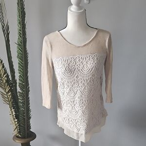 Maurices Cream Lace Accent Blouse